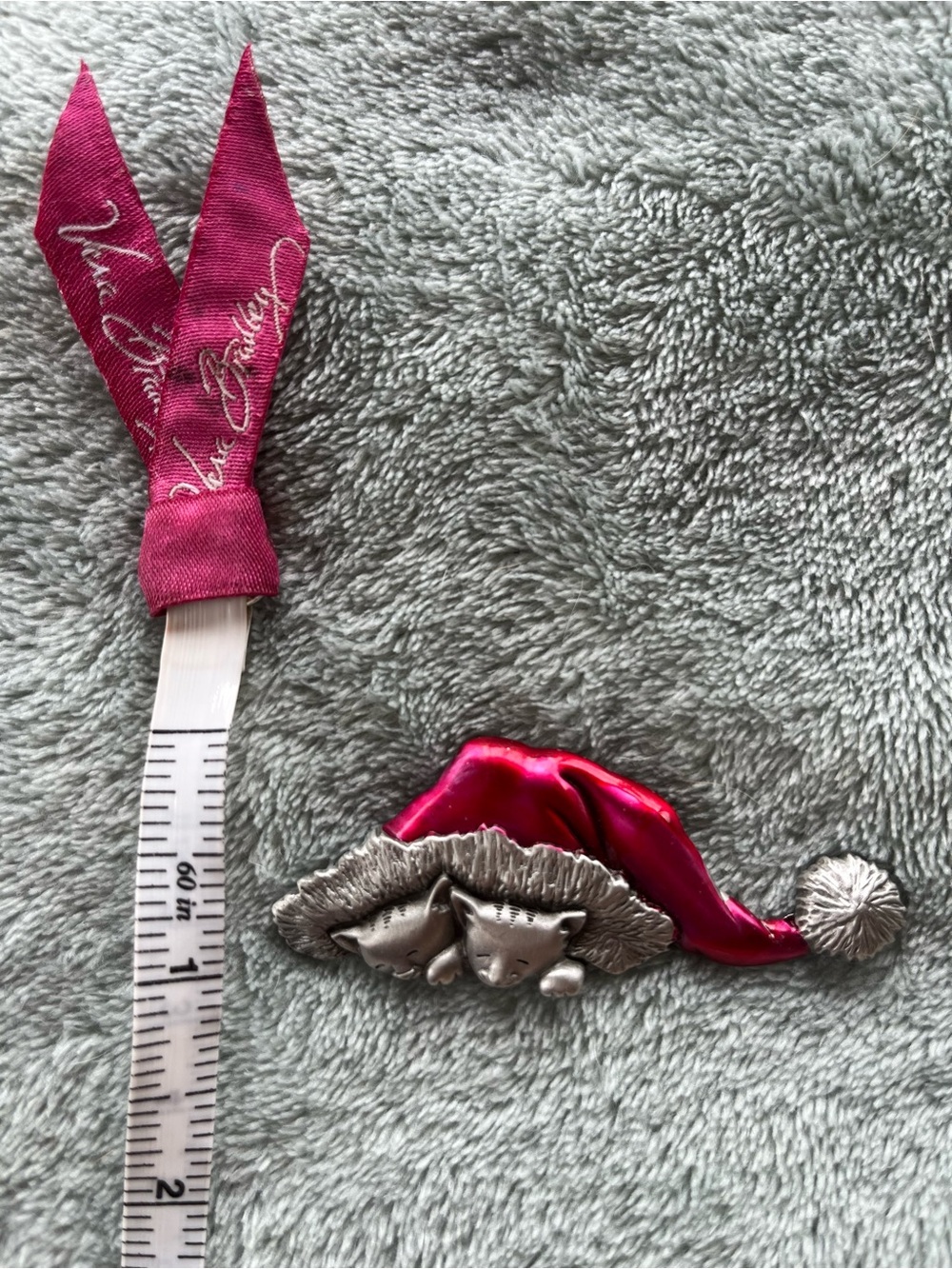 JJ Jonette Vintage Silver-Tone Kitten Brooch with Red Enamel Santa Hat
